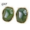 Fashion Statement Earrings for Women 1 Pair Natural Healing Stone Stud Women, Gold Versatile Casual Dress Plated Oval Resin Earrings, Faux Crystal