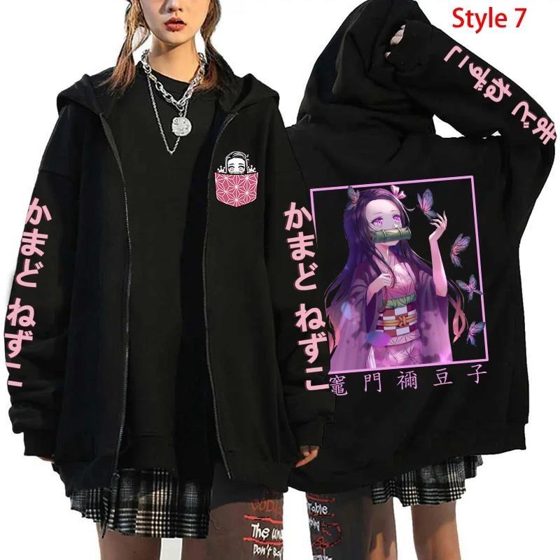Anime Demon Slayer Kamado Nezuko Graphic Hooded Men Women Manga Zipper Hoodies Oversized Sweatshirt Harajuku Male Streetwear