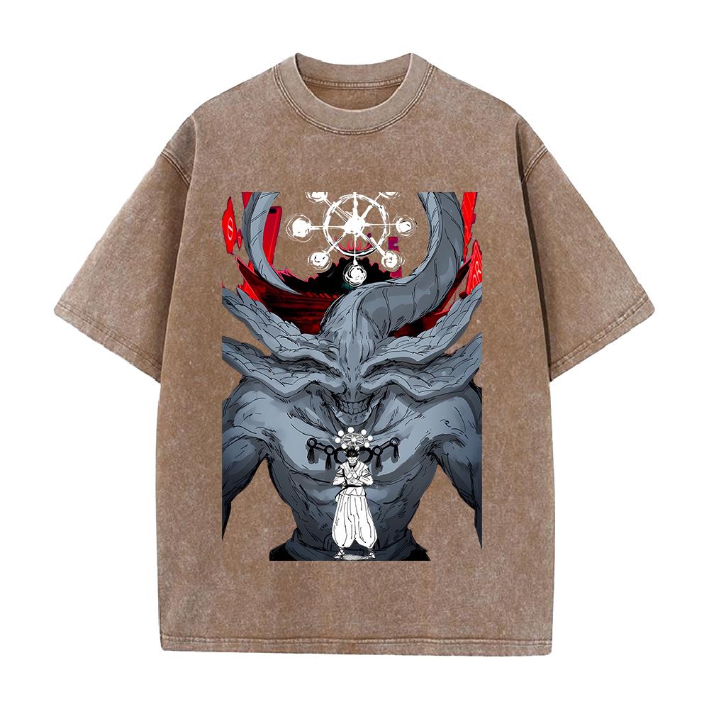 Anime Jujutsu Kaisen Ryomen Sukuna Mahoraga Printed Tee Men Women Washed Cotton T-shirts Retro T Shirt Harajuku Oversized Tshirt