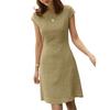 Women Summer Dress Round Neck Short Sleeve Pure Color V-shaped Back Zipper A-line Slim Fit Above Knee Length Daily Commute Mini Dress