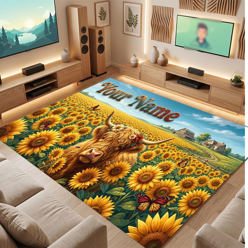 Floral Garden Theme Soft Crystal Velvet Rug Custom Name & Text Print Non Slip Floor Rug for Bedroom Living Room