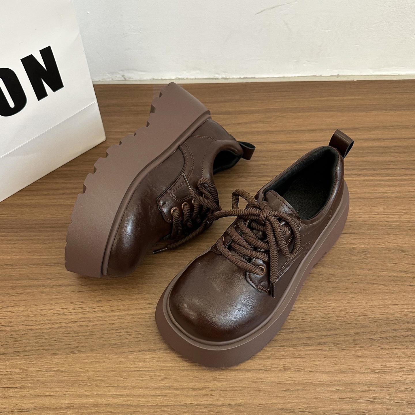 

Британский стиль платформа маленькие кожаные туфли женские лето и осень 2025 новая шнуровка лоферы JK маленькие одинарные туфли 39 темно-коричневого