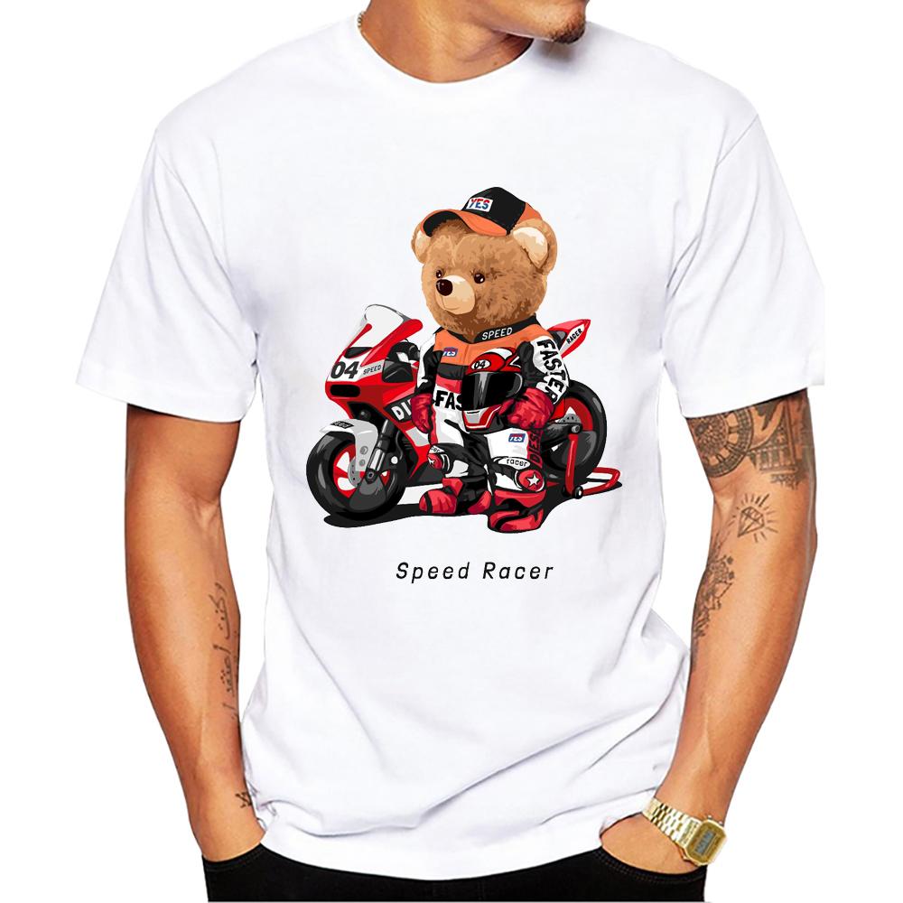 TEEHUB Speed Racer Men T-Shirt Cool Bear Ride Motocycle Printed T Shirts Short Sleeve Tshirts