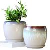 Breathable Ceramic Flower Pot with Tray for Gardenia and Succulents, Chinese Style, Large and Durable for Balcony Use.