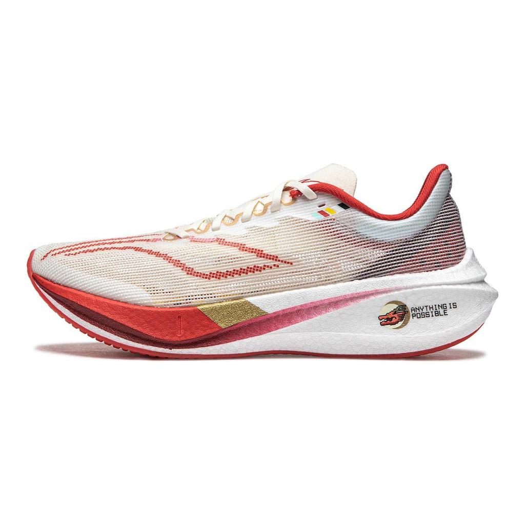 Li Ning Feidian 3 Challenger Fabric Cushioning Abrasion Resistant Breathable Low top Running Shoes Women's Red White ARMT038-25