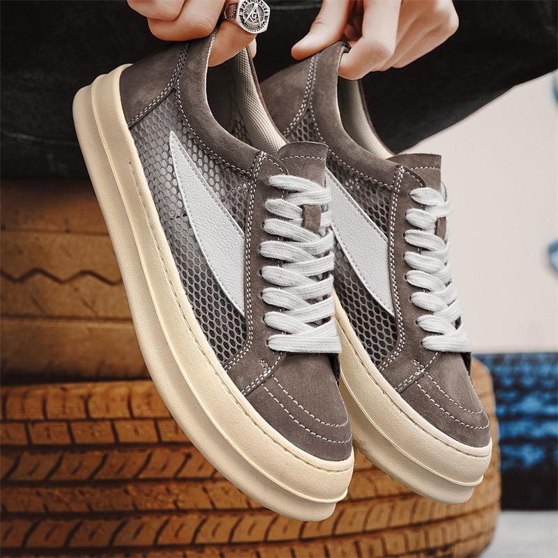 

2025 новая европейская станция мужская обувь четыре сезона универсальная кожа дышащая модная на плоской подошве на шнуровке повседневная обувь для скейтборда кроссовки 45