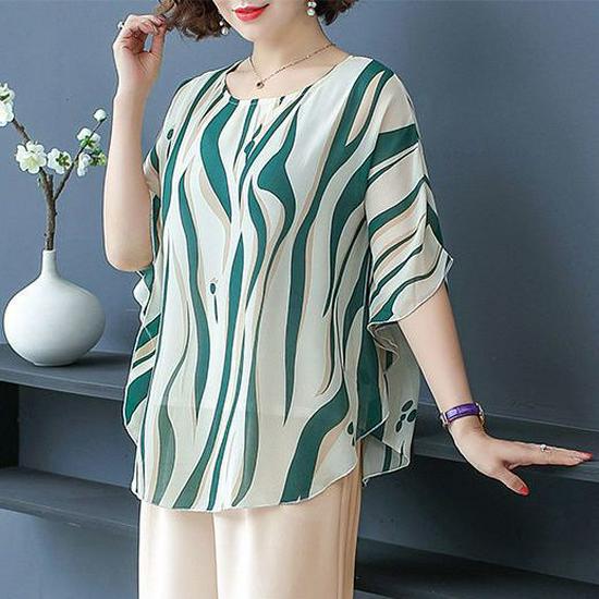 

Chiffon Two-Piece Summer Outfit for Middle-Aged Women 40-60 L (90-105 jin)