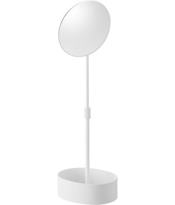 Yamazaki Tower 10418, a Height- and Angle-adjustable Stand Mirror with Storage, White, W19.5 X D15 X H39.5-55cm, Suitable for Makeup and Tabletop Use.