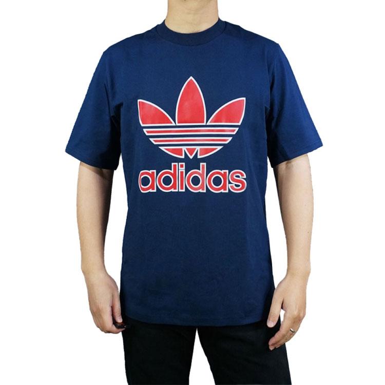 Adidas Originals Trefoil Letter Logo Print Crew Neck Stretch Short Sleeve T-Shirt Men Tops Dark-Blue EC3681