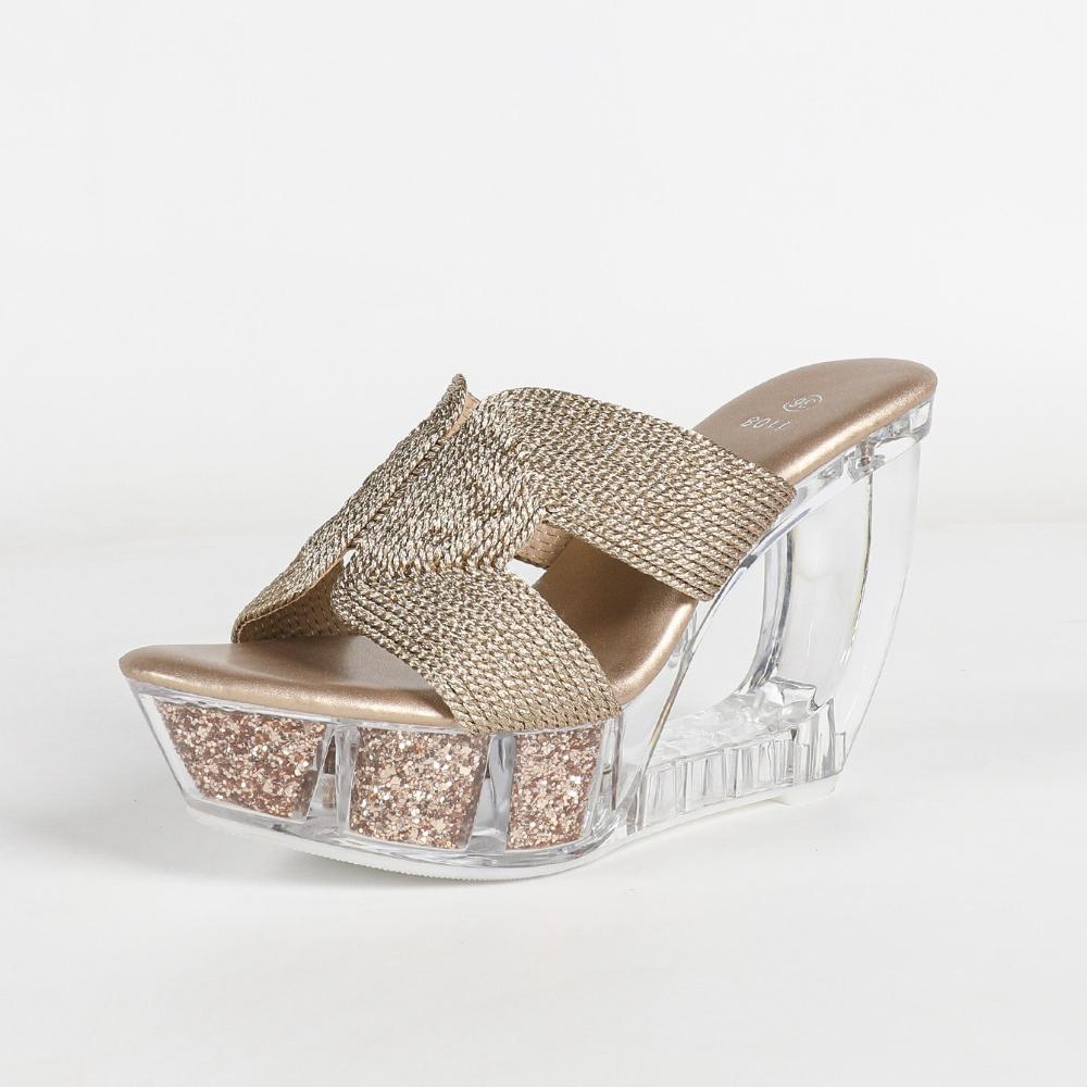 10.5cmEuro Crystal Chunky Heel Slippers Rhinestone Platform Shoes LFD-1108WG-F3