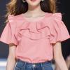 ZANZEA Women Summer Ruffled Layered Round Neck Short Sleeve Blouses