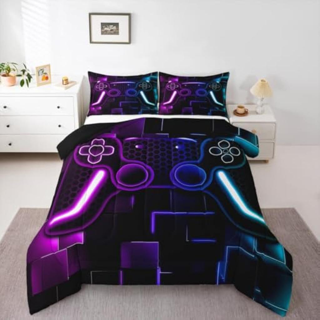 2/3pcs Bedding Set Game Console Comforter for Kids Girls Teen 3D Black Gamepad Gaming Bed Sets with 1duvet Cover +2 Pillowcases