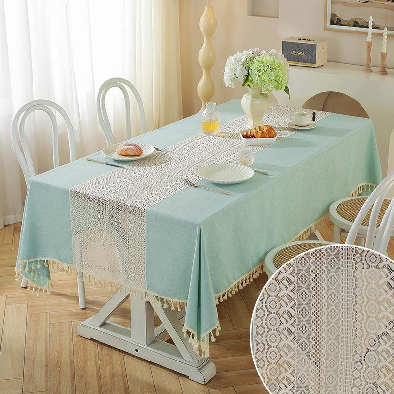 

Simple Polyester and Linen Hollow Splicing Tablecloth Cozy Rectangular Coffee Table Cover Dustproof Home Living Room Decoration 100x140cm