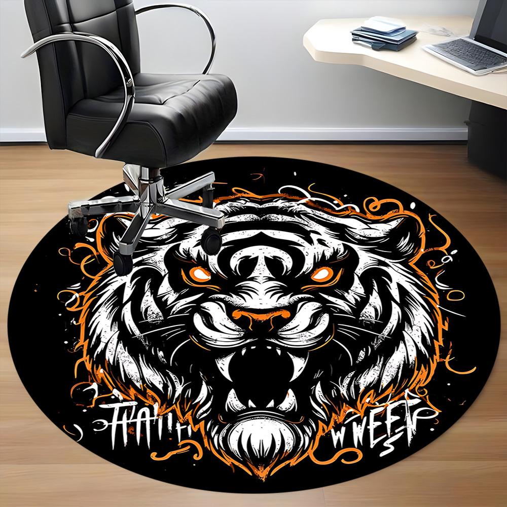 1pc Tiger Spirit Office Round Area Rug, Under Office Chairs Bedroom Living Room Home Decor, Room Deco