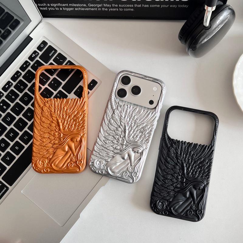 Trendige mattierte 3D-Engelsflügel Handyhülle für iPhone 17/16/15/14/13 Pro Max
