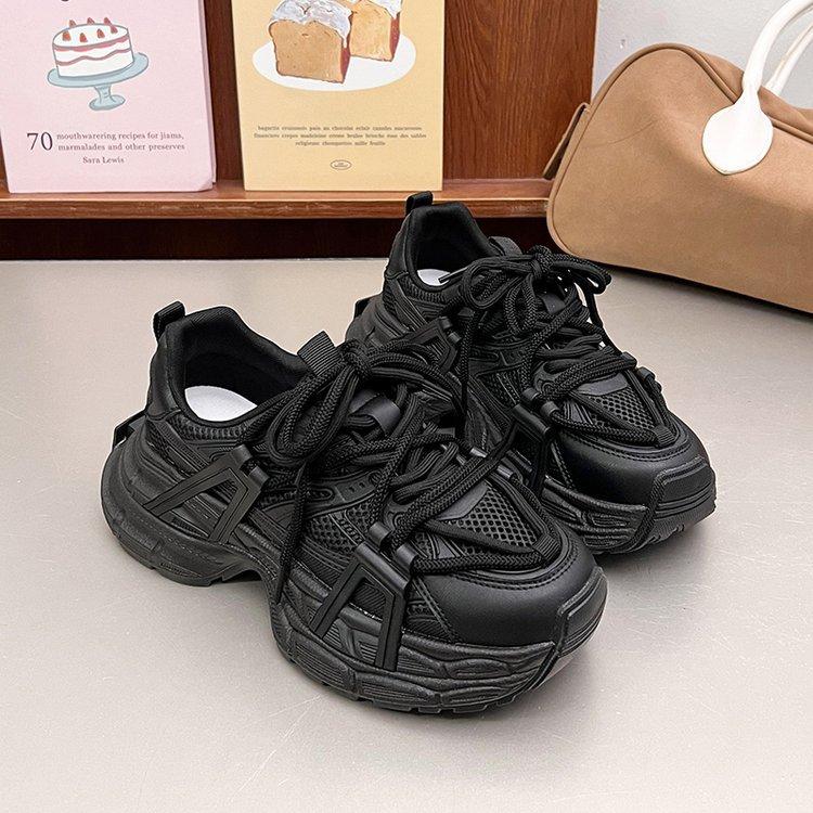 Zhao Ruth, the same fried street platform dad shoes, women's 2025 new leather mesh breathable heightening casual sports shoes