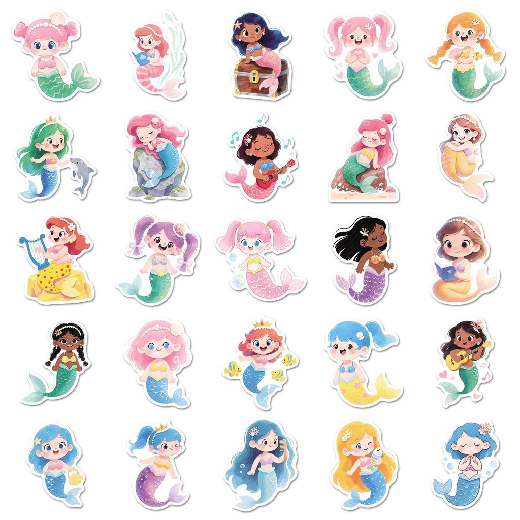 50 Cute Cartoon Mermaid Graffiti Stickers for Water Bottles, Phone Cases, and Journals