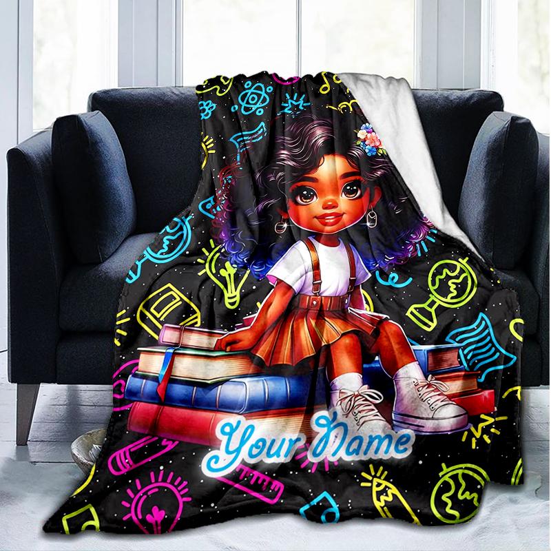1PC Custom Name "Magical Book Adventure" outdooor Flannel blankets Patterns Throw Blanket All-Season Soft Gift for Couch, Bed, Camping gifts