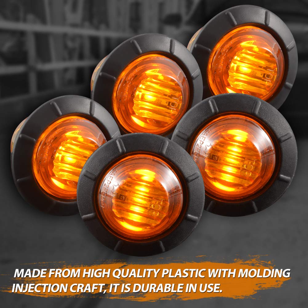 KaTur 3/4" Round LED Front Rear Side Marker Indicator Light Waterproof Clearance Marker Lights Car Truck (Amber)