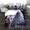 Wolf Howling At Moon Comforter Bedding,Kids Teens Green Galaxy Universe Animal Quilt Cover Set Included:Duvet Cover Pillowcase