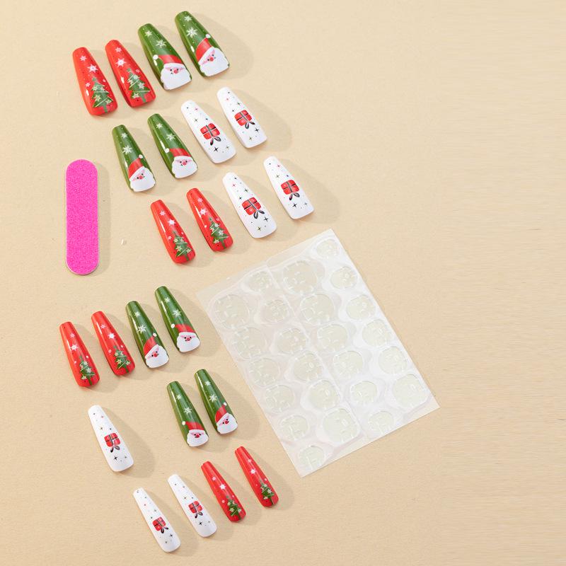 Long Wearable Santa Claus Gift Box Manicure: Removable Christmas Nail Patches