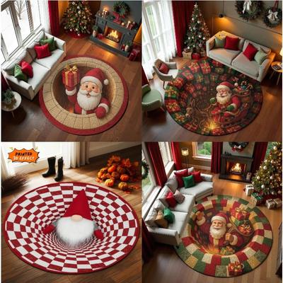 Weihnachten Runder Teppich Geschenkverteilung Weihnachtsmann 3D Gedruckter Dekorativer Teppich Wohnzimmer Weihnachtsfeier Dekoration Anti-Rutsch-Matte
