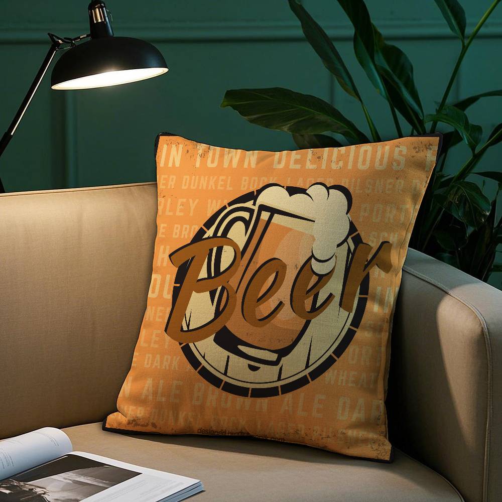 Beer Wine Retro Style Pillow Case Short Plush Print Cushion Cover Square Throw Pillow Covers Sofa Home Decor