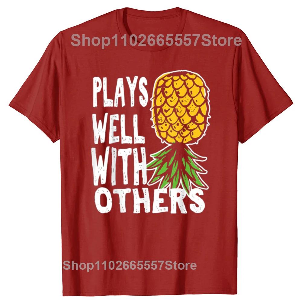 Забавная футболка с графическим принтом «Хорошо ладит с другими» перевернутый ананас Мужская Мода Повседневная футболка 100% хлопок Свободная Оверсайз Футболка S