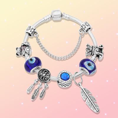 Stil SS925 Gümüş Cam Boncuklar Kristal Tüy Rüya Yakalayıcı Bilezik Güvenlik Zinciri ile Kadınlar İçin Kumaş Çantalı Güzel Hediye