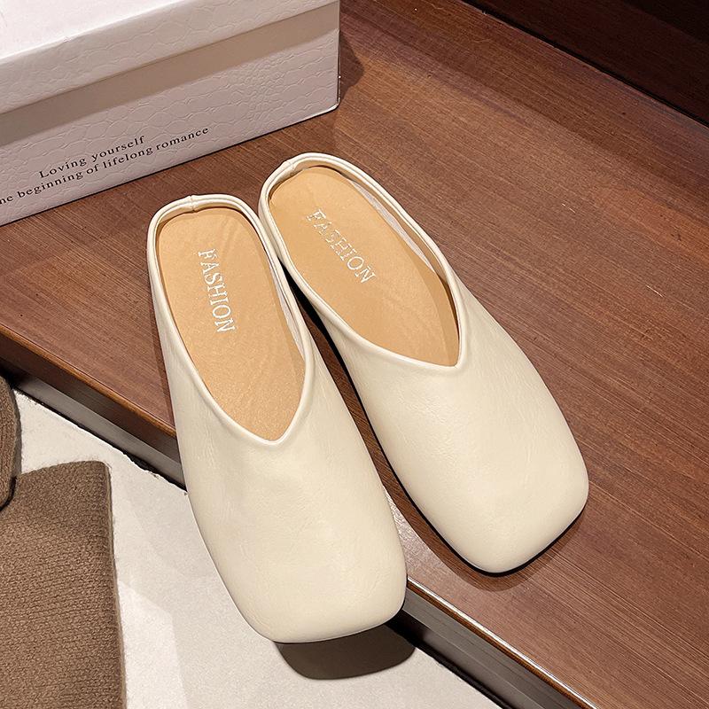 2025 New Korean Version of Gentle Fairy Soft Flat Bottom Casual One-pedal Muller Single Shoes Bag Head Half Slippers Women's Outer Wear