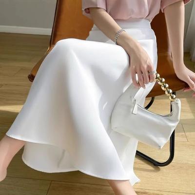 Summer Ice Silk Slim and Drooping Small Retro Skirt for Women with High-end Mid-length Hip-covering A-line Skirt