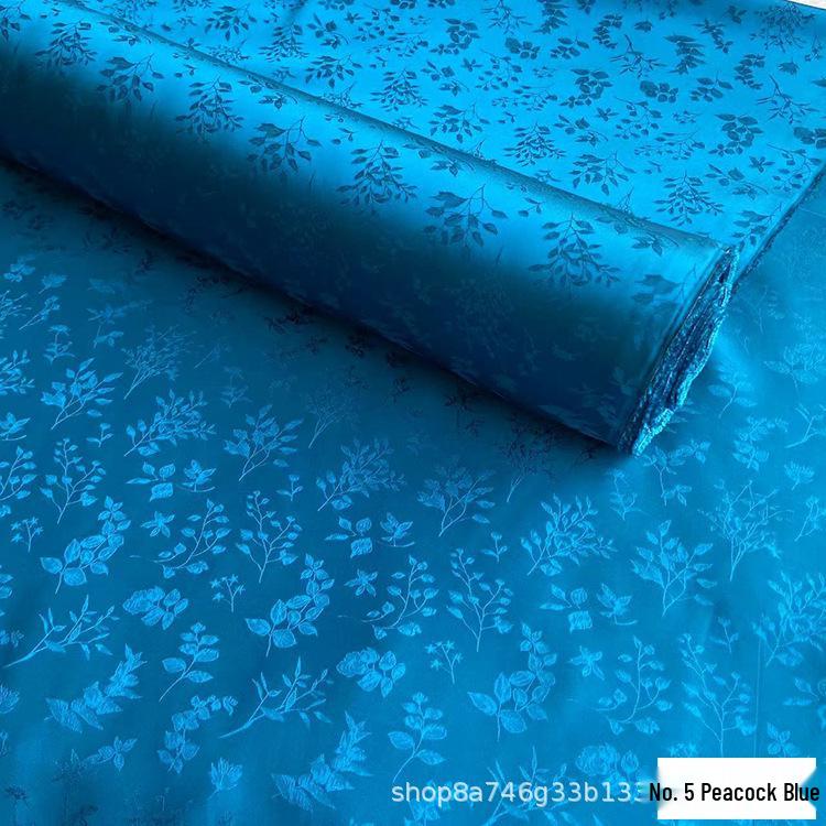 Golden Branch & Leaf Jacquard Sand-Wash Silk Fabric for Chinese Style Hanfu & Cheongsam Dresses