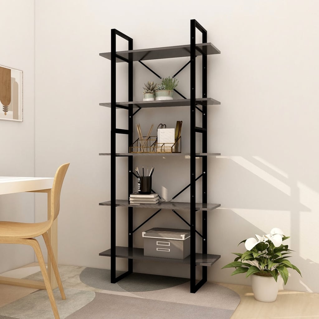 5 Shelf Bookcase Gray 31.5 x 11.8 x 68.9 in (80 x 30 x 175 cm) Engineered Wood
