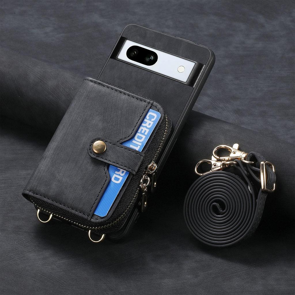 Google Pixel 9A Leather Case with Card Holder & Lanyard