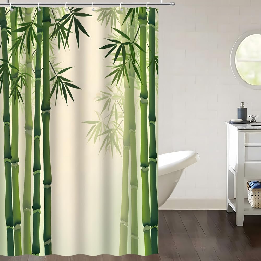Bamboo Forest Shower Curtain Japanese Green Plant Leaf Forest Asian Zen Spa Relaxing Rustic Wild Nature Plant Spring Scenic Bath