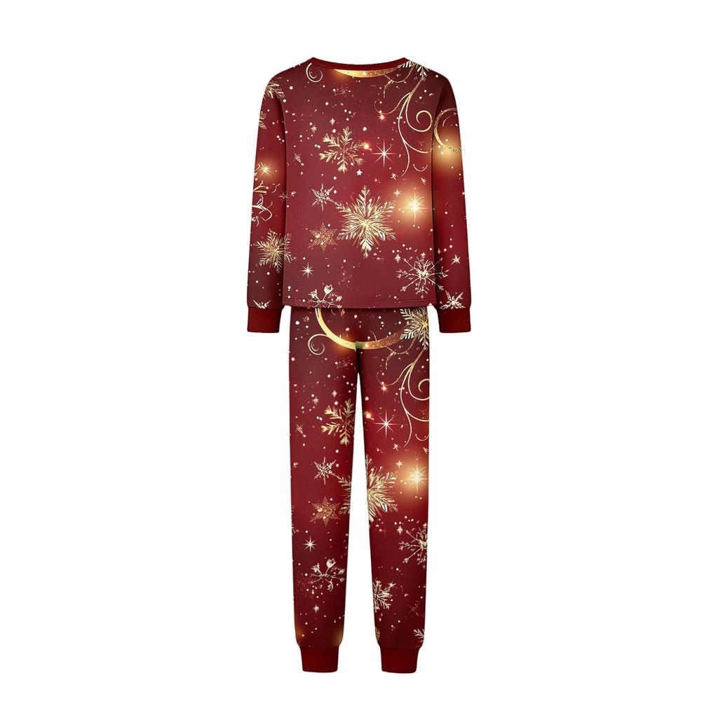 Christmas Printed Family Matching Long Sleeve Neck Loungewear Set for Parents and Kids