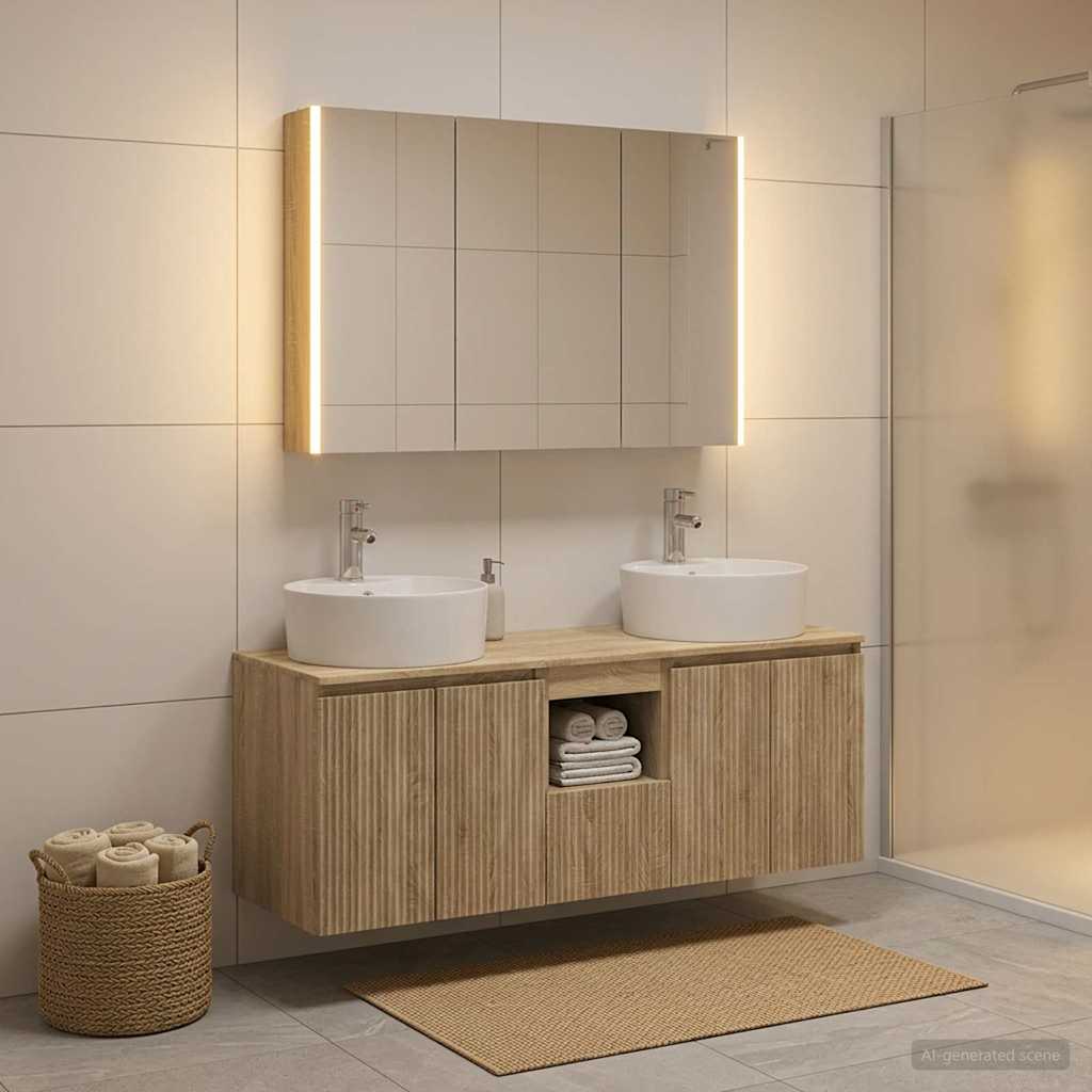 Bathroom Cabinet Set 4 Pcs Sonoma Oak Wood Based Material