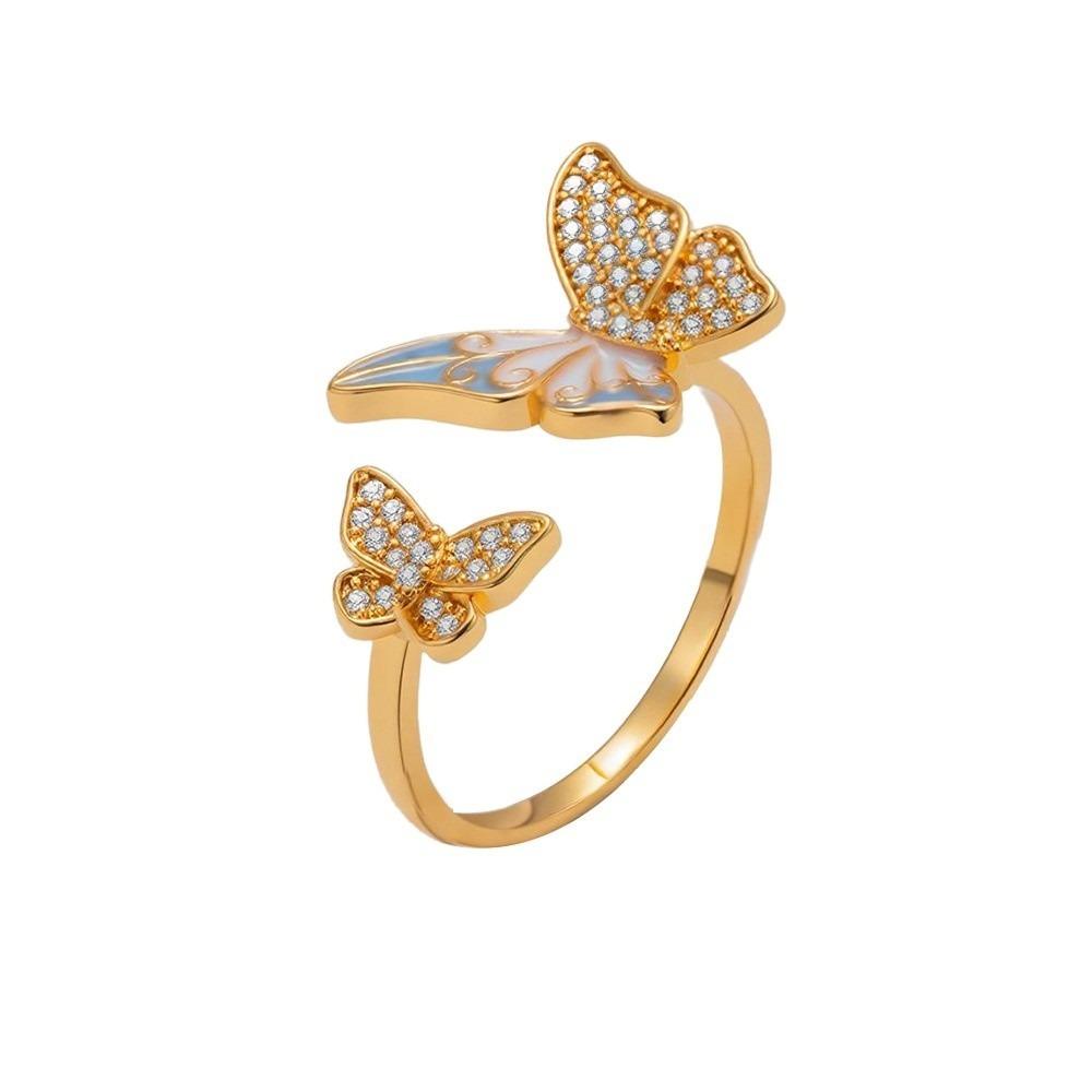 Elegant Butterfly Zircon Ring Enamel Finger Jewelry Sweet Butterfly Open Ring Ladies Jewelry