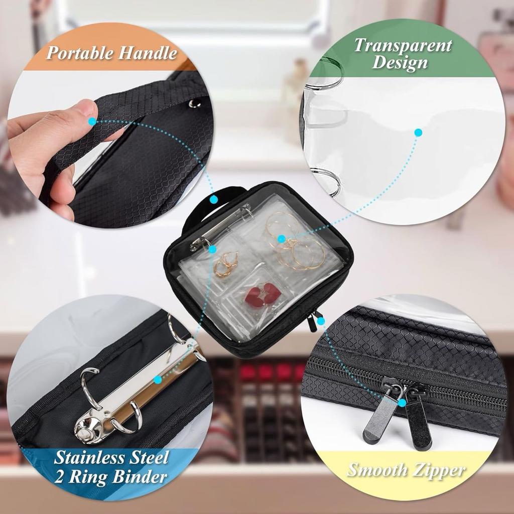 Clear PVC Jewelry Organizer Book - Big Capacity Earring Holder with Zipper, Travel Storage