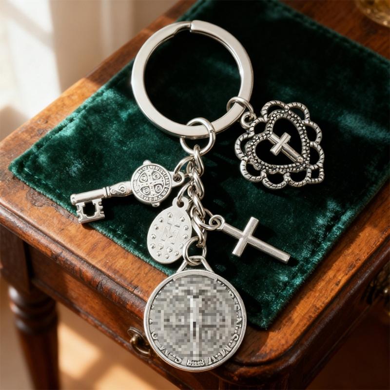 Beautiful Heart Design Crucifix Keychain For Everyday Carry Handmade Keyring Accessories For Keys Or Bags