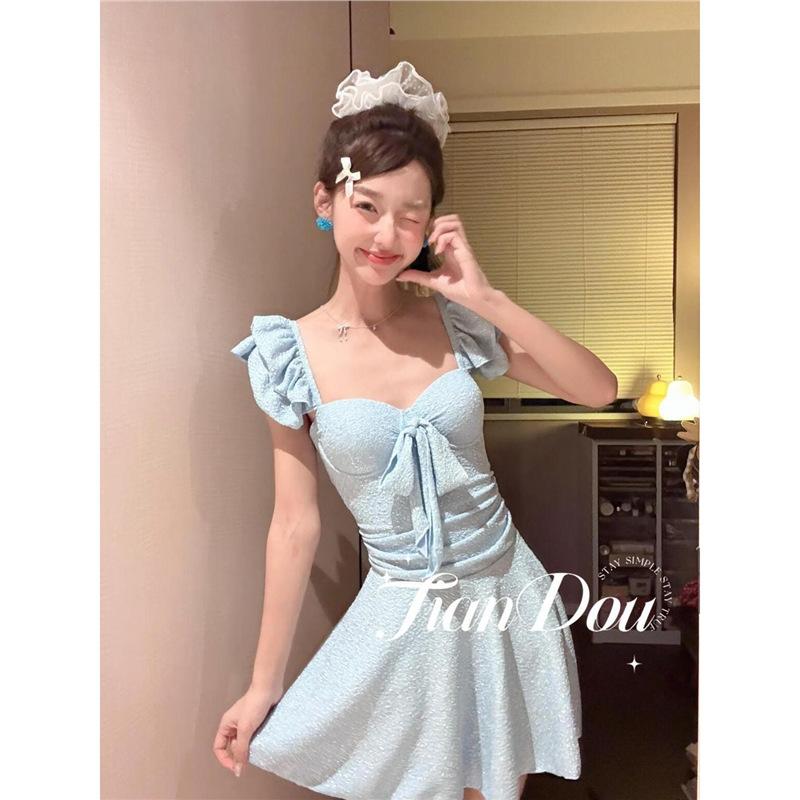 [Sea Salt Diary] Cool texture holiday dress swimsuit two-piece set, thin and meat-covered, hot spring and beach
