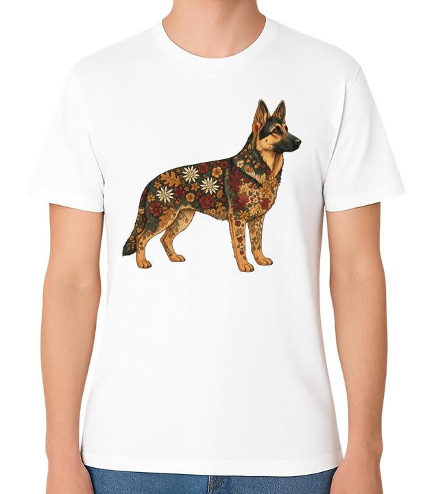 Floral German Shepherd T-Shirt Realistic Alsatian Dog Lover Gift Unisex Tee S разноцветный