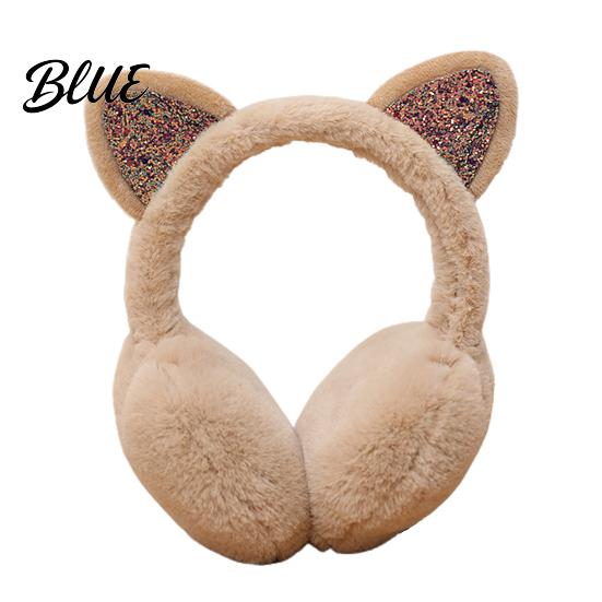 Women Lovely Winter Glitter Earmuff Warmer Shiny Cats Ear Cold Protection