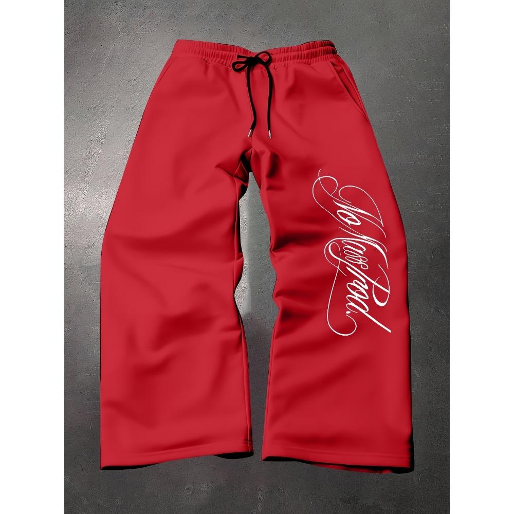 Men's Multifunctional Solid Color Drawstring Loose Casual Sports Pants, Classic Letter Pattern Print, Men's Casual Wide Leg Pants