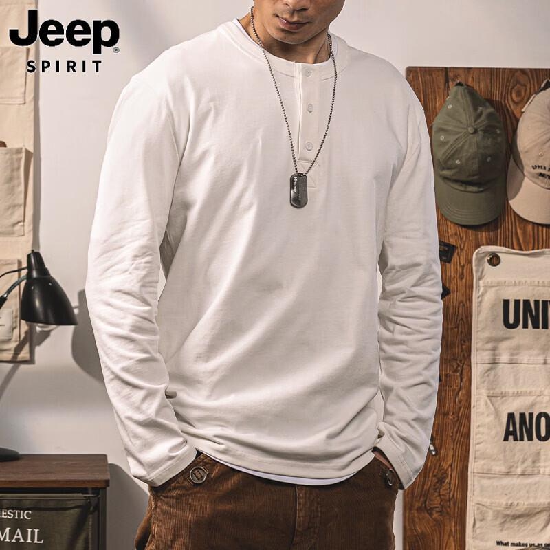 JEEP SPIRIT Men's Long-Sleeve Henley Cotton T-Shirt
