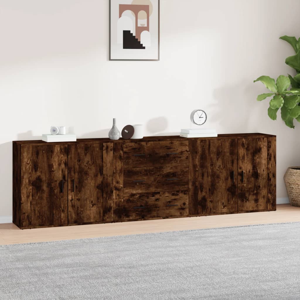 Sideboards 3 pcs Smoked Oak Wood Composite