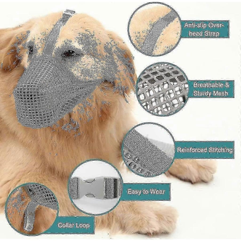 Adjustable Soft Mesh Dog Muzzle with Comfortable Straps for Small, Medium & Large Dogs - Gray