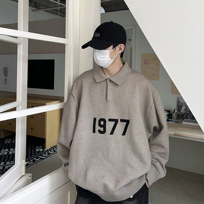 

Fog Crazy Essentials 1977 Niche American Trendy Brand Autumn and Winter Couple s Polo Collar Sweater for Men 1977Plo Sweater Light Gray L