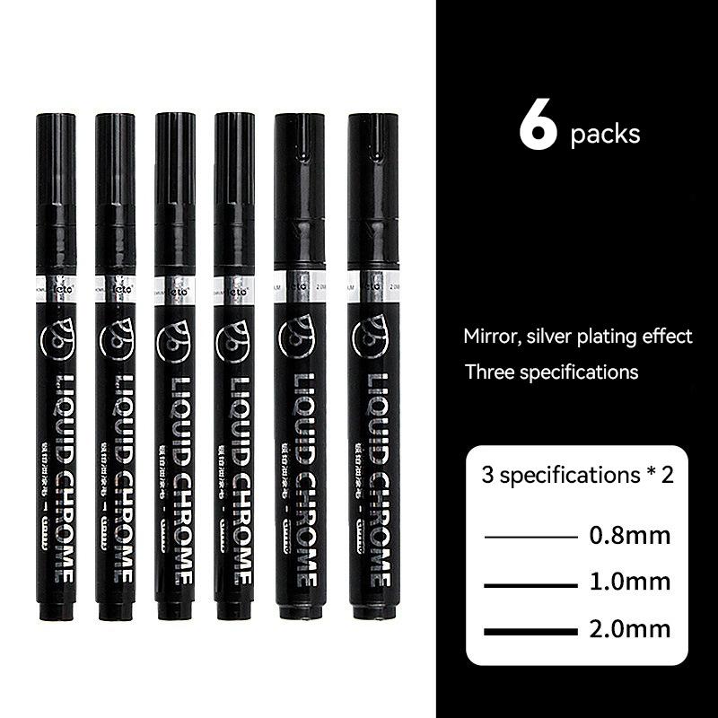 6/1pcs Chrome Pen Marker Reflective Mirror Electroplating Paint Repair Marker For Rock Ceramic Glass 0.8/1/2mm Nib Art Craftwork