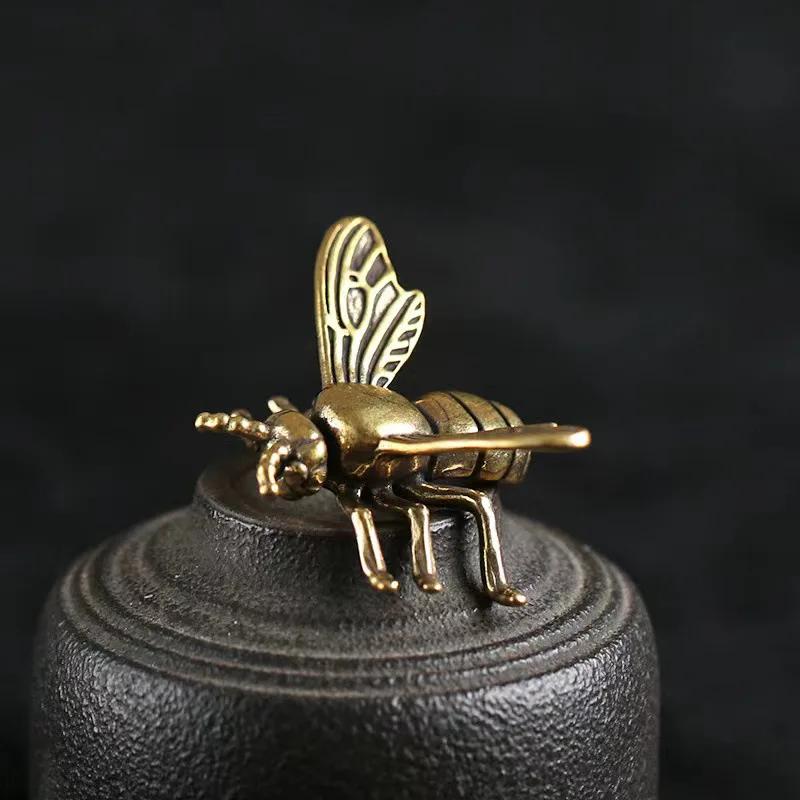 Massive Messing-Insekten-Honigbienen-Figuren, Miniaturen, Teehaustier, lustiger Käfer, Bastelsammlung, kleine Desktop-Ornamente, Heimdekorationen